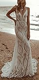 Ever Girl Women's Beach Wedding Dresses for Bride 2022 Vintage Lace Bohemian Bridal Gown Color US14