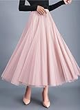 FEOYA Women's Maxi Tulle Skirt Tutu Princess Skirt Pleated Midi Petticoat High Waist A Line Large Swing Ankle Length Party Skirt Pink