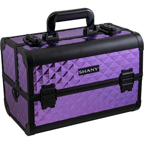 SHANY Premier Fantasy Professional Makeup Train Case Cosmetic Box Portable Makeup Case Organizer Jewelry storage with Locks, 3 Trays,Makeup Brush Holder and Cosmetics Mirror - Amethyst
