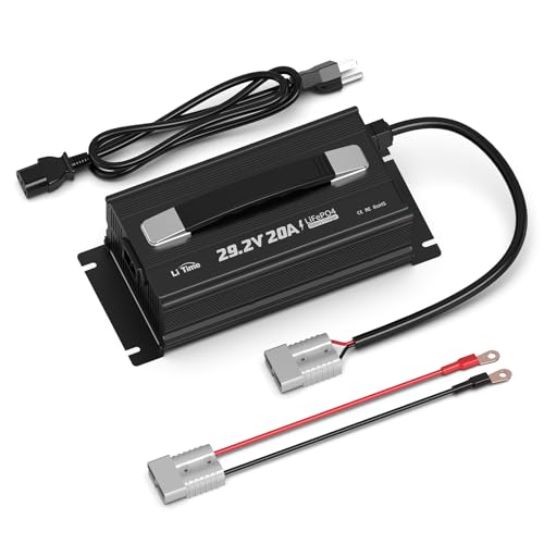 LiTime 29.2V 20A LiFePO4 Battery Charger Designed for 24 Volt LiFePO4 Battery, 4 Built-in Safety Protections, Support 0V Charging Function to Reactivate or Repair Long-unused Battery