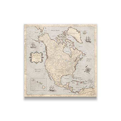 Push Pin North America Map Board - With Push Pins to Mark North America Travel - Handmade in Ohio, USA - Design: Rustic Vintage