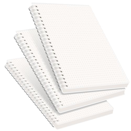 RETTACY Bullet Dotted Journal Notebook, 3-Pack, 160 Pages per Pack, A5 Medium Size (5.7'' × 8.3''), 100 GSM Thick Paper, Spiral-bound, Flexible Plastic Cover, for Bullet Journaling, Planning