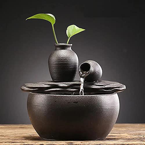 Ceramic Tabletop Fountain for Indoor and Home Decoration Table Desk Office Patio (Ceramic Pot Fountain) (Black)