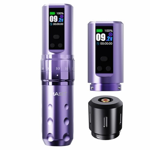 Mast Fold2 Pro Tattoo Gun Wireless Tattoo Pen Machine 2 Replaceble Batteries 2,000mAh Power Supply Mcore Rotary Motor Real Strokes Length P-076 (Purple)