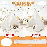 Wesnoy 4 Pcs Teepee Tent for Kids Indoor Foldable Toddler Cotton Canvas Sleepover Childrens Tent for Girls Boys Outdoor Playhouse Room Camping Study Read Play Game, 4 Colors