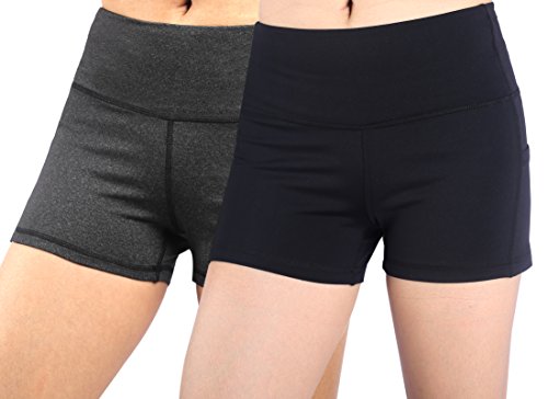 Neonysweets Womens Yoga Short Pants Exercise Workout Running Shorts Black/Gray 2 Pack L