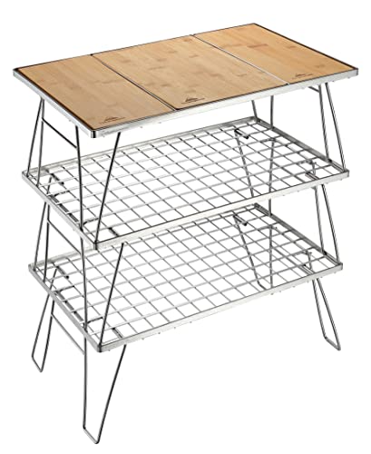 Campingmoon IGT Grill Table Stainless Steel w/Removable Center Compartment w/Storage Bag Triple-Tier CK-3-CP