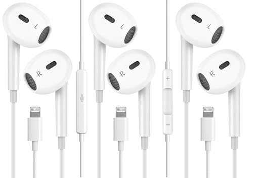 RONEVER 3 Pack Wired Earphones/Headphones for iPhone – in-Ear Stereo Earbuds with Built-in Mic & Volume Control, Compatible with iPhone 14/13/12/11 Pro Max/Xs/Xr/X/8/7 Plus (Supports All iOS Devices)