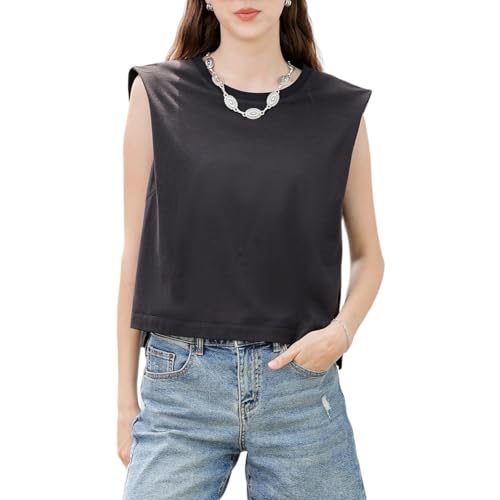 MOLISILK Womens Business Casual Spaghetti Strap Ribbed Tank Tops Silk Cotton Summer Spring Basic Sleveless Shirts Fitted Cami Going Out Tops Crew Neck Beach Vacation Work Basic Vest,Black,S