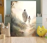 Framed Jesus Wall Art Picture Christian Canvas Poster Prints Follow Me Painting Wall Decor for Living Room Kids Room Bedroom 16x24in