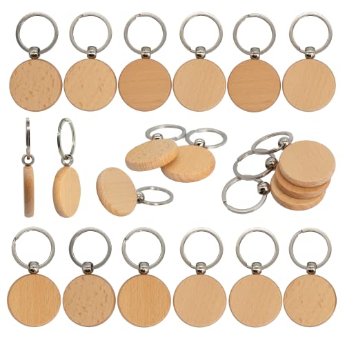 TFoRibbon 50 Pcs Wood Engraving Blanks Wooden Blank Keychains (Round) TFoRibbon00057