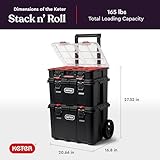 Keter Stack-n-Roll Modular Tools Organizer for Garage Storage and DIY, 3 Piece Resin Rolling Tool Box System for Small Parts