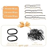 300Pcs U-Shaped Hair Pins (2.8IN, 2.4IN, 2IN) for Women, Kids, Girls - with Storage Box, 2Pcs Thick Seamless Hair Ties, and 50Pcs Elastic Hair Bands in Brown for All Hair Types