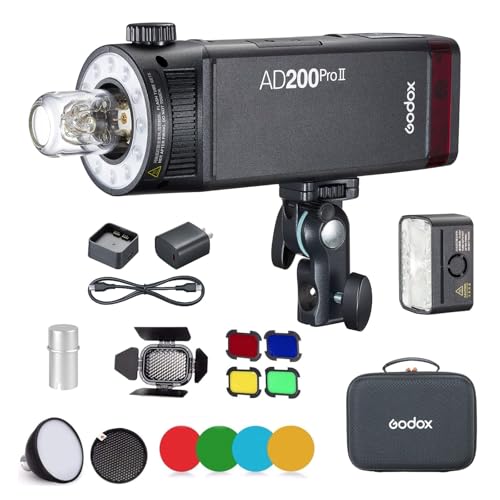 GODOX AD200 Pro II AD200Pro II 200Ws 2.4G Flash with BD-07, 500 Full Power Flashes, 0.01-1.8s Recycling TTL Speedlite Pocket Monolight Strobe Flash for DSLR Cameras (Upgraded Godox AD200 Pro)