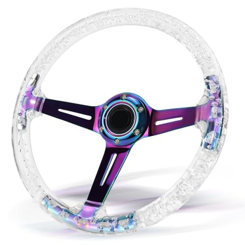 VOONKE Universal Racing/Golf Steering Wheel, 13.8" 6 Bolts Grip Acrylic Round Steering Wheel For Club Car EZGO RXV & TXT, Yamaha, Precedent Tempo, DS,for Race/Rally/Motorsport/Carl (transparently)