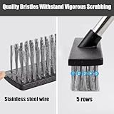 Wire Broom Deck Scrub Brush with 60" Long Handle, Metal Stiff Bristle Floor Scrubber Brushes for Cleaning Moss, Tough Stains on Concrete, Grout, Garden, Garage, Patio