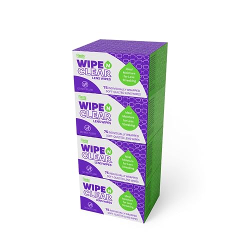 Flents Wipe 'N Clear Lens Cleaning Wipes 5" x 6" Lens Wipes AntiStreak Fast Drying 4 Portable Boxes Of 75, Bonus Pack, 300 Count, Made in the USA, 75 Count (Pack of 4)