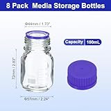 PATIKIL 8 Pack Reagent Media Storage Bottles, 100ml Borosilicate Glass Graduated Round Bottles with GL45 Blue Screw Cap for Lab Water Reagent Liquids, Clear