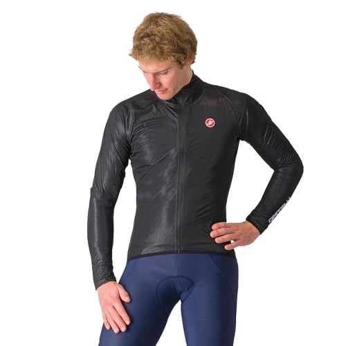 CASTELLI Men’s Squall Shell Jacket, Full Waterproof, Windproof Lightweight Reflective Jacket, Road Cycling & Gravel Biking - Light Black/Silver Gray - XX-Large