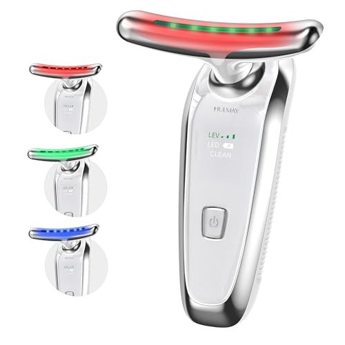 HULMAY 7-in-1 LED Facial & Neck Massager Tool, Red Light Therapy for Face, Reduce Fine Lines & Double Chin, Neck Tightening, True Beauty Glow Facial Massager - at Home Skin Care Sculpting Tool