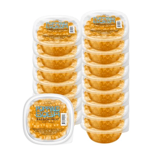 B.W. Cooper's Popping Boba Cups, Passion Fruit Boba Pearls, 100g, 16 Pack, Burst of Fruit Flavor, Ready to Serve with Boba Tea, Beverage Drinks, Dessert, Sweets, Snacks, or Breakfast