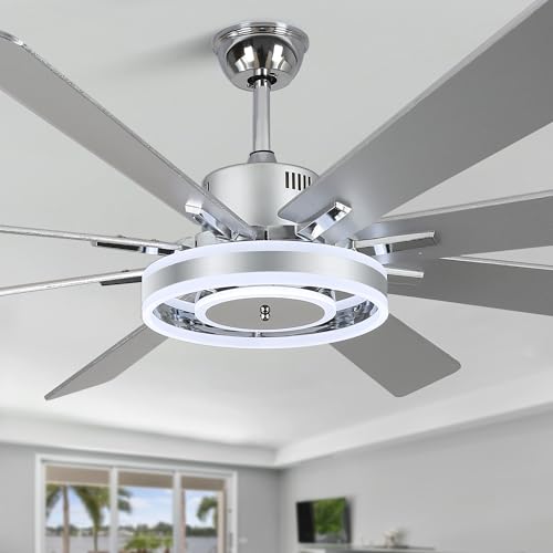 Bella Depot 72 Inch Wood Ceiling Fan Modern Chandelier Fan with Remote Control, 6-Speed, Reversible, Timing Option - Ideal for Large Living Room, Garage, and Covered Patio (Chrome)