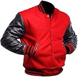 UGFashions Mens College Varsity Baseball Red Wool Black Faux Leather Sleeves Bomber Letterman Jacket