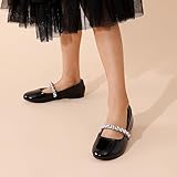 DREAM PAIRS Girls Mary Jane Dress Shoes Ballerina Flats for Wedding, Party,Size 5 Big Kid,Black/Pat,SERENA-100-KIDS