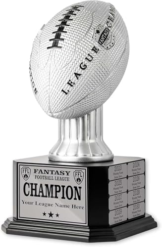 TrophySmack Fantasy Football Trophy - 16-Year Perpetual – 15” Customizable Championship Award with Free Engravings (Silver Football)