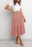 MEROKEETY Women's Boho Leopard Print Skirt Pleated A-Line Swing Midi Skirts DarkPink Medium