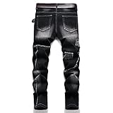 XIMXIMMTIAN Biker Jeans for Men,Slim Fit Stretch Distressed Denim Pants (36, 2130 Black)