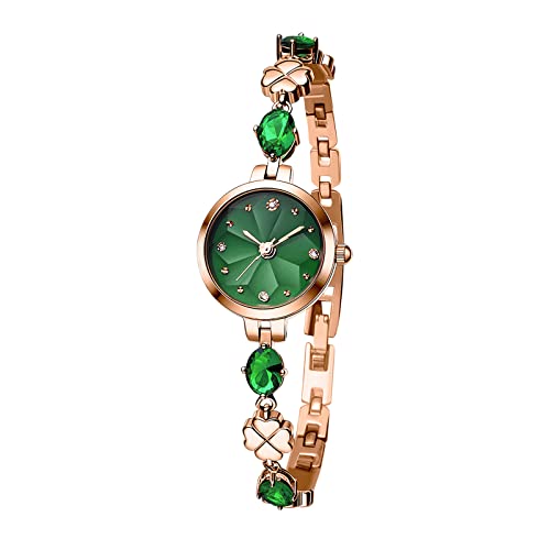 TIME100 Watches for Women Ladies Fashion Dress Quartz Bracelet Wrist Watch Round Dial Brass Strap with Four Leaf Clover Waterproof Women Watch