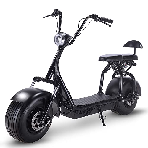 SAY YEAH Fat Tire Scooter for Adults Electric 25 mph Powerful Up 1000w 60V Electric Scooters with 2 seat Commuter Scooter Citycoco Scooter Front and Rear Disc Brakes Key Start and Power Display Black