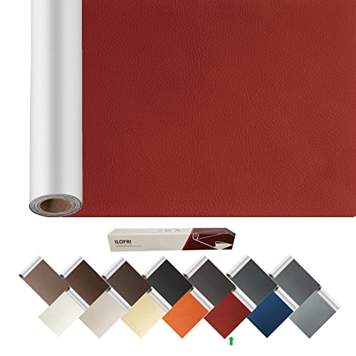ILOFRI Leather Repair Patch Tape 60x17 inch, Durable Self Adhesive Leather and Vinyl Repair Tape Large Size for Couch, Car Seat, Boat Seats, Furniture, Upholstery, Sofa, Chair - Dark Red
