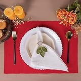 Chinese Red Placemats Set of 6, Cotton Ribbed Tabletop, Non-Slip Wrinkle Free Kitchen Table Mats for Dining Table, 13x19 Inch