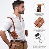 Shoulder Holster General Vertical Gun Holster Adjustable PU Leather for Concealed Carry with Double Magazine Pouch, Glock 17/19/23 and Most Kinds of Pistols- for Right Hand use