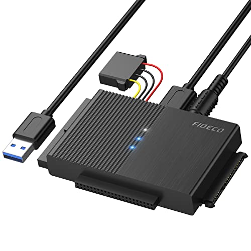 FIDECO USB 3.0 to SATA or IDE Adapter, Hard Drive Adapter Cable Universal for 2.5/3.5 inch SATA HDD/SSD & IDE HDD with 12V Power Adapter