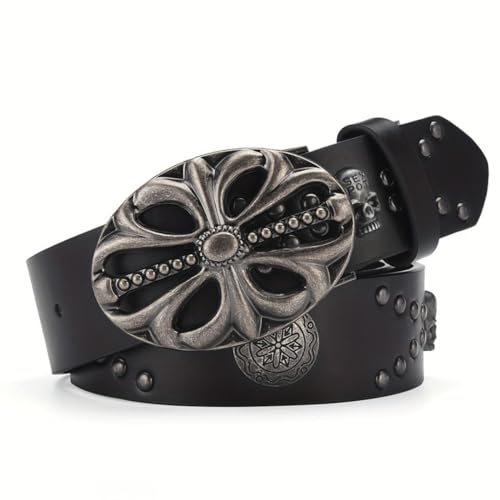 OATSBAS Men's Bohemian Style Vintage Skeleton Belt - Women's Riveted Hip Hop Punk Rock Y2K (Black, 43inch)