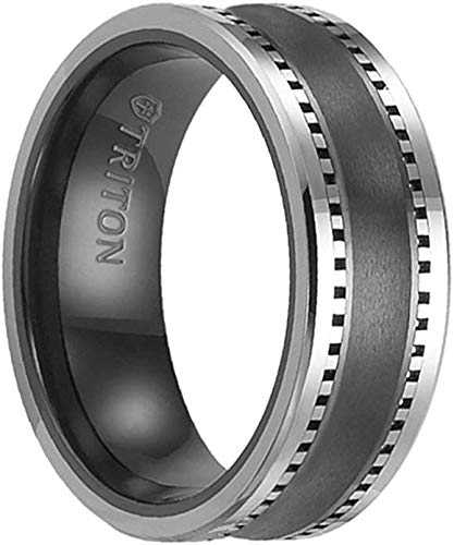 Triton Ring Brush Finished Concave Center Black Ceramic Ring with Machined Tungsten Carbide Edges