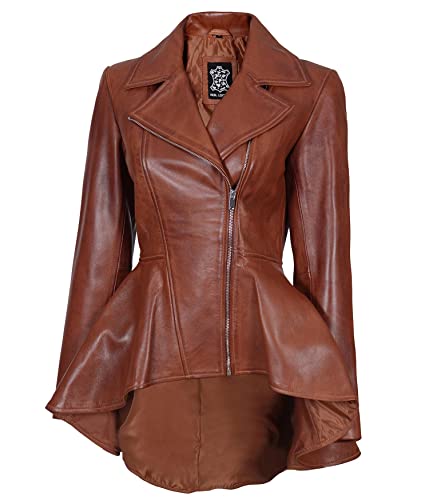 Blingsoul Genuine Lambskin Brown Leather Jacket For Women | [1314996] Clarissa Cognac, 2XL