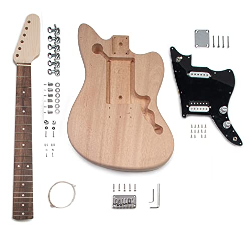 StewMac Offset Hardtail Electric Guitar Kit – DIY Build Your Own Custom Guitar – Short Scale 24-9/16” – Pre-Wired Pickups – Mahogany Body – Maple Neck – Hardtail Bridge (101258)