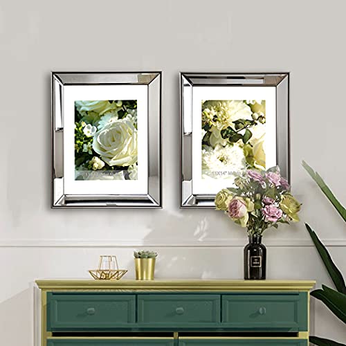 GIMORRTO Mirror Picture Frame - 2PC Beveled Mirrored 11x14 Inch Silver Photo Frame with Metallic Color Border for Wall Decor, Tabletop, Photo Gallery