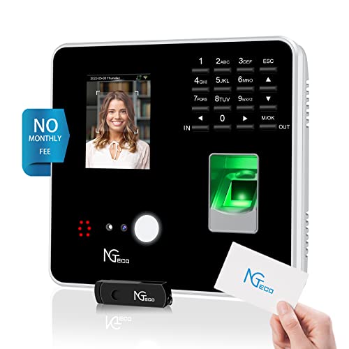 NGTeco Time Clocks for Employees Small Business with Face, Finger Scan, RFID and PIN Punching in One, MB2 Office Time Card Machine Automatic Punch with APP for iOS Android (0 Monthly Fee)