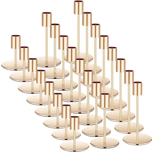 Sieral Candle Holders Bulk Taper Candlesticks Holders Set Modern Decorative Metal Candelabras for Wedding Anniversary Home Dinning Table Centerpiece Xmas Party Decor(Gold,24 Pcs)