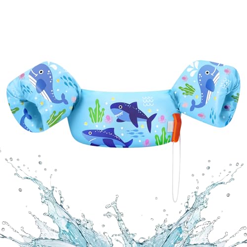 HeySplash Swim Vest for Kids, Toddler Pool Floaties Fit 20-50 Lbs, Children Swimming Vest with Adjustable Strap, Swim Jacket Water Wings Arm, Puddle Sea Beach Boat Jumper Boy Girl Age 2-6, Blue Shark