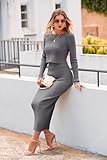 PRETTYGARDEN Women's Spring Fall 2 Piece Sweater Set Rib Knit Long Sleeve Crop Top Maxi Bodycon Skirt Casual Winter Outfits (Grey,Medium)