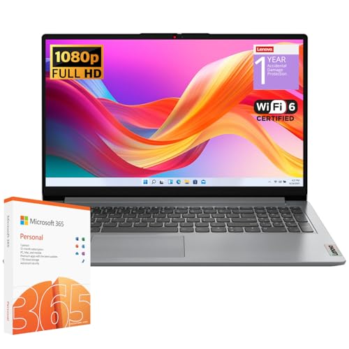Lenovo IdeaPad 1 Student Laptop, Intel Dual Core Processor, 12GB RAM, 512GB SSD + 128GB eMMC, 15.6" FHD Display, 1 Year Office 365, Windows 11 Home, Wi-Fi 6, Webcam, Bluetooth, SD Card Reader, Grey