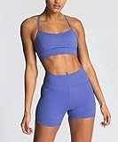 IWEMEK Workout Sets for Women 2 Piece Yoga Tracksuits Outfits High Waisted Running Biker Shorts with Adjustable Strap Sport Bra Exercise Running Gym Clothes Sets Blue Small