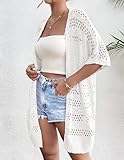 Zeagoo Womens Crochet Summer Cardigan Sweaters White Short Sleeve Lightweight Hollow Out Plus Size Cardigans for Beach