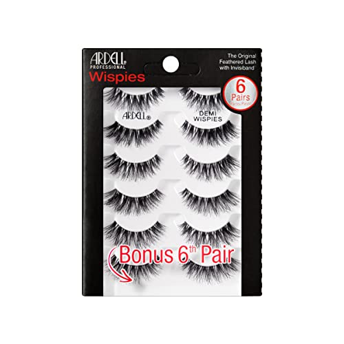 Ardell Demi Wispies Eyelashes - Black, The Original Feathered Lash Demi Lashes, Reusable Invisiband Strip Lashes, 6 Pairs, 1 Pack